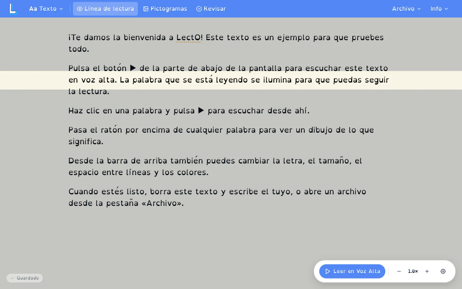Editor con la línea de enfoque resaltando un renglón
